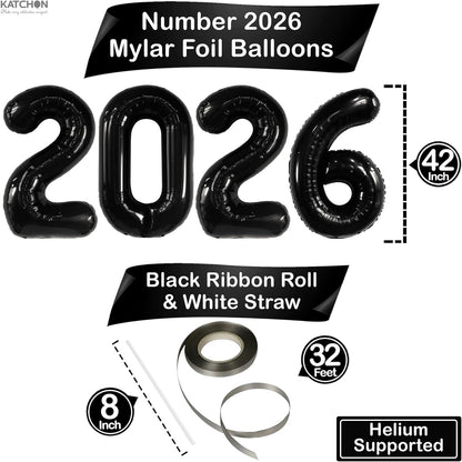 Black Graduation Decorations 2026 | Giant, 42 Inch, Foil 2026 Graduation Balloons Class of 2026 Decorations | Black 2026 Balloons Number, Graduation Party Decorations | Prom Decorations 2026, Katchon