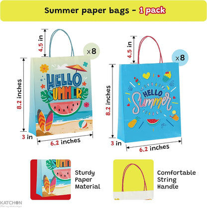 KatchOn, 16 Pcs Hello Summer Gift Bags | Summer Party Decorations | Summer Themed Gift Bags, Luau Party Decorations, Pool Party Goodie Bags, Pool Party Decorations, Tropical, Hawaiian Docor
