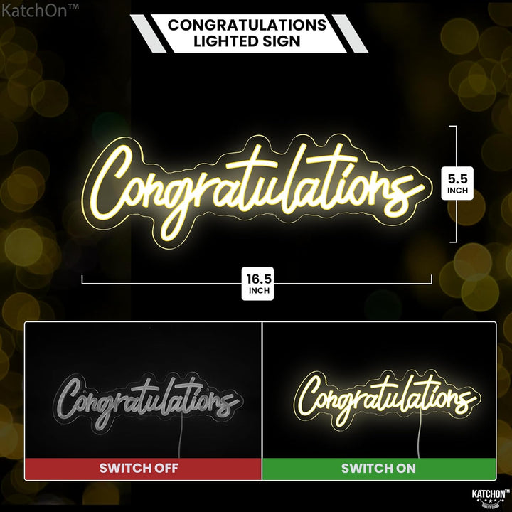 KatchOn, Congratulations Neon Sign for Backdrop - 16.5 Inch USB Powered with Switch | Hanging Congratulations Light Up Sign for Graduation Decorations Class Of 2024 | Graduation Party Decorations 2024