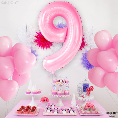 KatchOn, Giant Light Pink Number 9 Balloon - 40 Inch | Foil 9 Birthday Balloon for 9th Birthday Decorations | 9th Anniversary Decoration | Pink Party Decoration