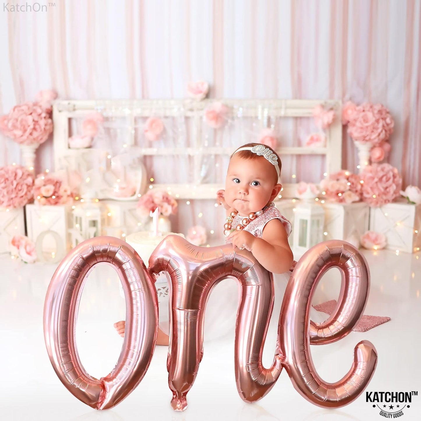 KatchOn, Rose Gold One Balloon for First Birthday - 20 Inch | Script One Rose Gold Balloon for One Sweet Peach Birthday Decorations | Rose Gold Number One Balloon for 1st Birthday Decorations Girl