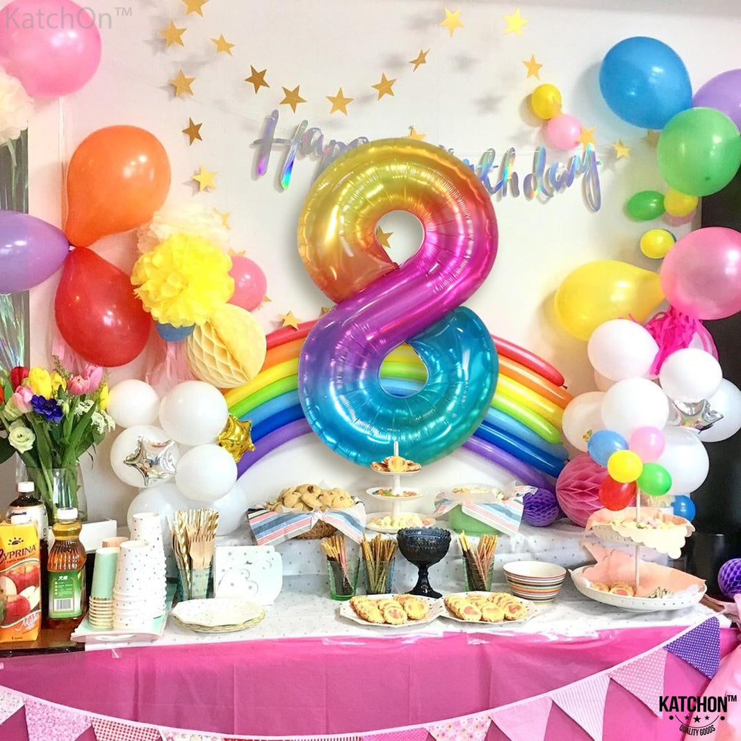 KatchOn, Giant Rainbow Number 8 Balloon - 40 Inch | 8 Balloons for Birthday Girl Rainbow 8 Balloon Number | 8th Tie Dye Birthday Decorations For Girls | 8 Number Balloons for Anniversary Decorations