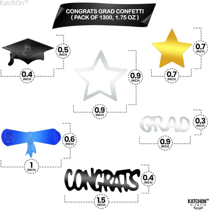 KatchOn, Congrats Grad Graduation Confetti Class of 2026 - Pack of 1300 | Black, Silver, Blue and Gold Confetti for Class of 2026 Decorations | Graduation Decorations 2026