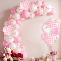 KatchOn, Pink Bow Birthday Party Decorations - Pack of 64 | Bow Themed Baby Shower Decorations | Pink Checkered Balloons for pink Bride Balloons | White Balloon