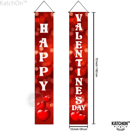 KatchOn, Red Heart Happy Valentines Day Banner - 72x12 Inch | Happy Valentines Banner Porch Sign | Red Valentines Day Door Banner | Happy Valentines Day Decorations for the Home