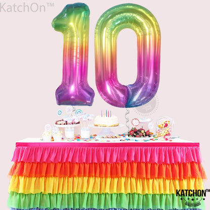 KatchOn, Giant Jelly Number 10 Balloon - 40 Inch | Rainbow 10 Balloon Number | 10th Birthday Decorations for Girl | 10 Balloon Number For Girls | Tie Dye Balloons for 10 year old Birthday Decorations