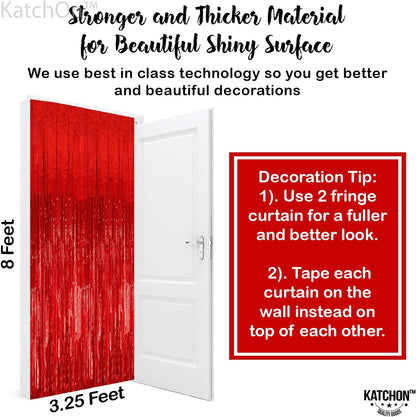 KatchOn, XtraLarge Red Streamers - 3.2x8 Feet, Pack of 2 | Red Backdrop for Merry Christmas Decorations | Fringe Backdrop for Carnival, Casino Theme Party Decoration | Valentines, New Year Decorations