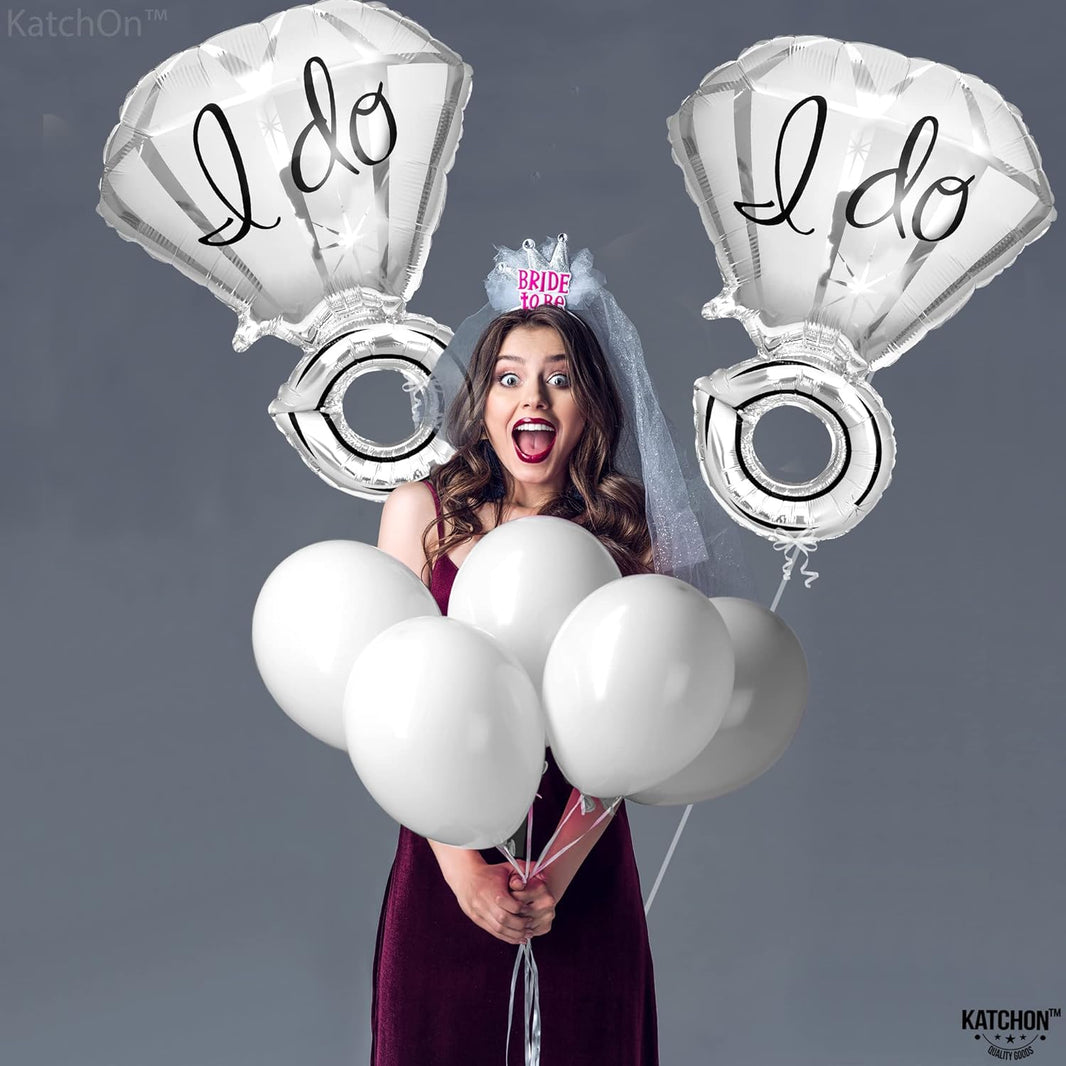 KatchOn Silver I Do Diamond Ring Balloon - 25 Inch, Pack of 2 | Engagement Ring Balloon for Engagement Party | Silver Ring Balloon for Bridal shower | I Do Ring Balloon for engagement party decoration