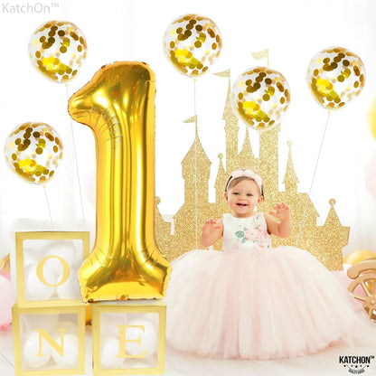 KatchOn, Giant Gold 1 Balloon for First Birthday - 40 Inch, Pack of 6 | Gold One Balloons for 1 Year Anniversary Decorations | One Balloon for First Birthday Decorations | Gold 1st Birthday Balloons