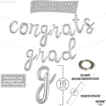 Graduation Decorations 2026 | Silver Congrats Grad Balloons Banner - Script, 16 Inch | Congrats Grad Balloon | Graduation Balloons for Congrats Grad Decorations, KatchOn