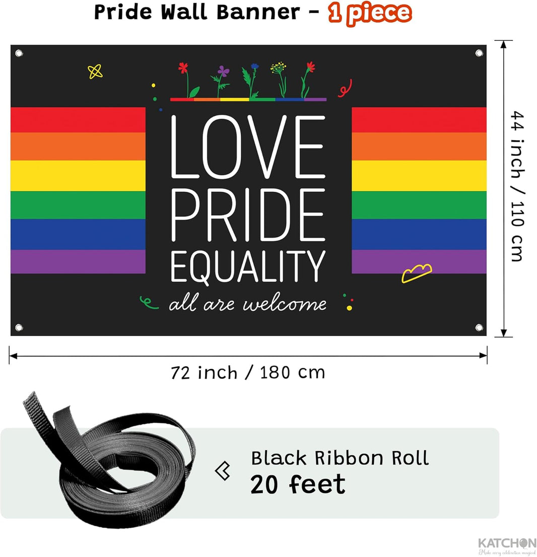 KatchOn, XtraLarge Pride Banner - 72x44 Inch | Pride Decorations Pride Backdrop for Pride Month Decorations | Gay Decorations, LGBTQ Decor | Rainbow Flag Backdrop for Rainbow Party Decorations