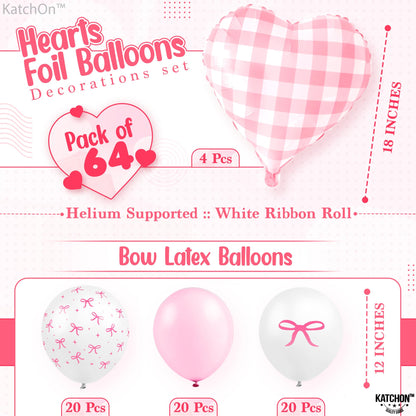 KatchOn, Pink Bow Birthday Party Decorations - Pack of 64 | Bow Themed Baby Shower Decorations | Pink Checkered Balloons for pink Bride Balloons | White Balloon