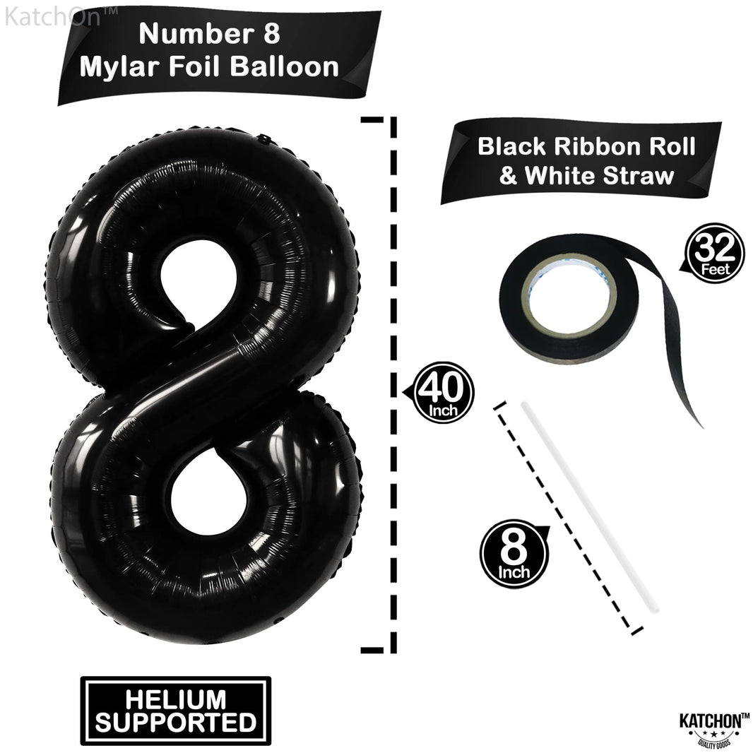 KatchOn, Giant Black 8 Number Balloon - 40 Inch | Black Number 8 Balloon | 8 Birthday Balloon, 8th Birthday Decorations Boys | Number 8 Balloon for 8 Year Old Boy Birthdays Decorations