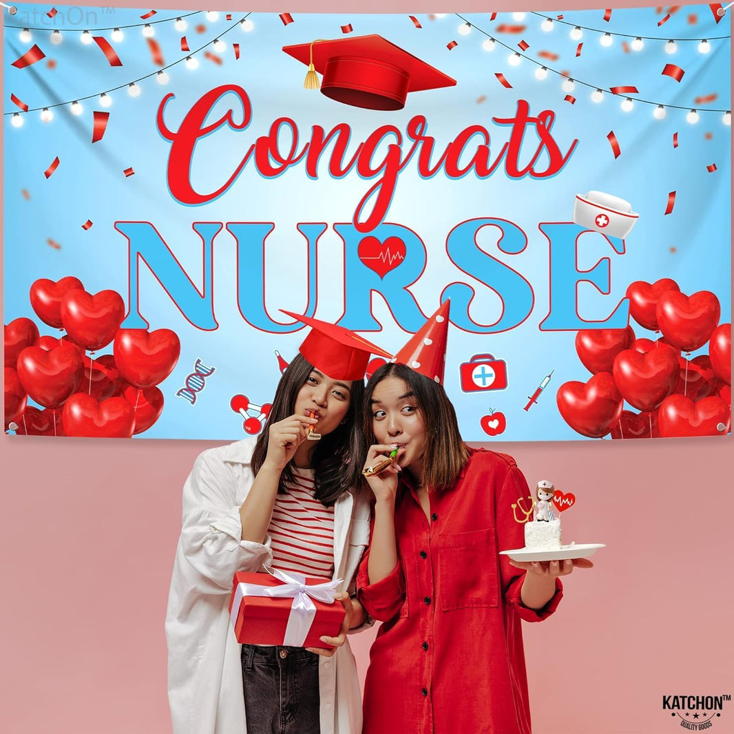 KatchOn, Red and Blue Congrats Nurse Banner - XtraLarge, 72x44 Inch | Graduation Banner, Nurse Graduation Decorations 2026 | nurse party decorations, Class of 2026 Decor | nurse grad party decorations