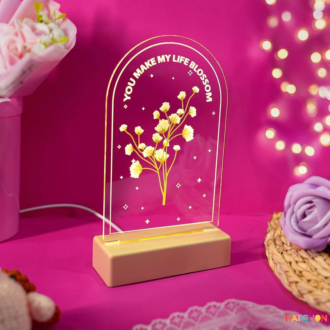 KatchOn, Acrylic Plaque Gift | Elegant Engraved Floral LED Lamp Gift | Valentines Day Gifts for Her, Heartfelt Message for Wife, Girlfriend, Anniversary, Birthday Gifts for Women | Office Desk Decor