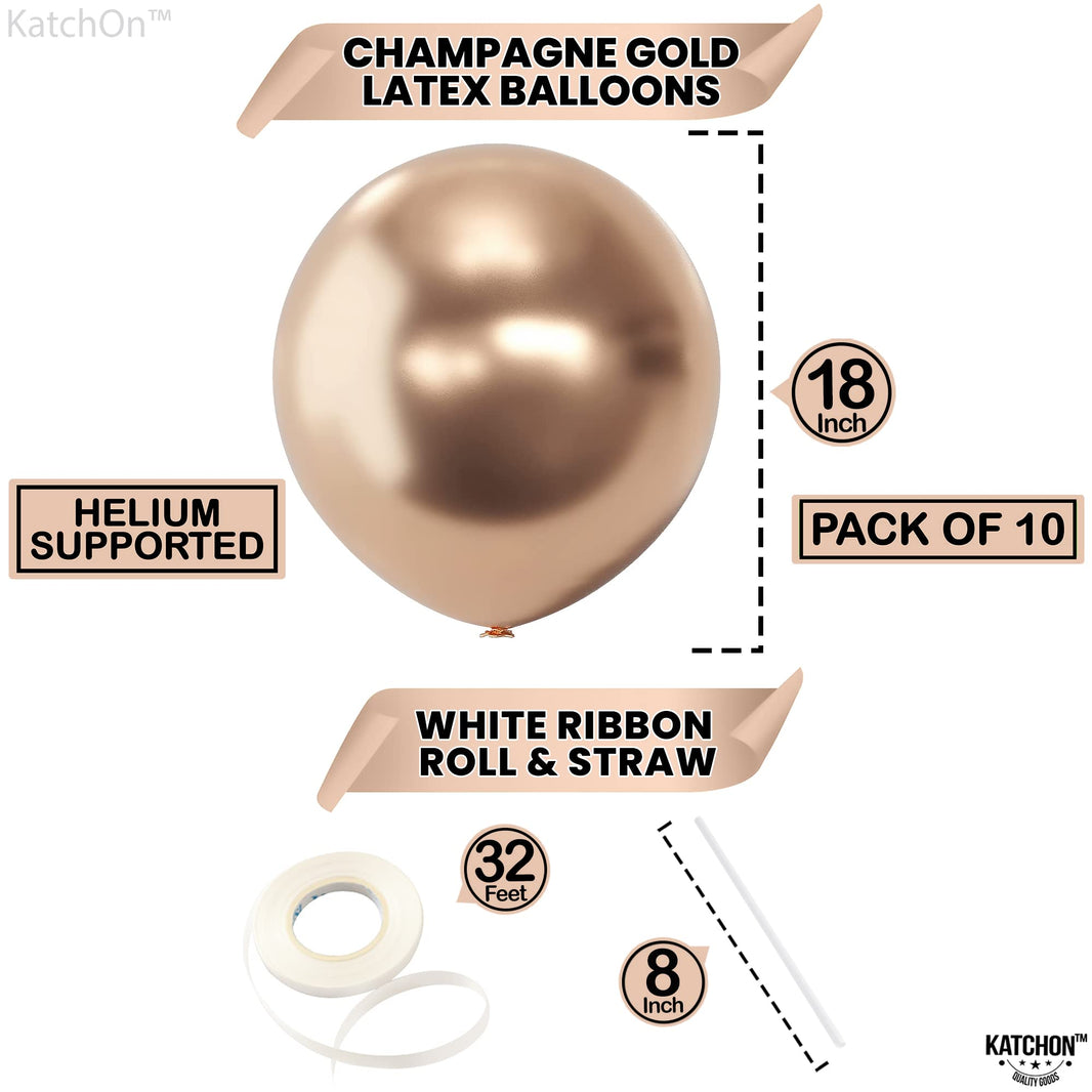 KatchOn, Big 18 Inch Champagne Balloons - Pack of 10 | Champagne Latex Balloons for Graduation Decorations 2025 | Wedding, Birthday Decor, Baby Shower Decorations
