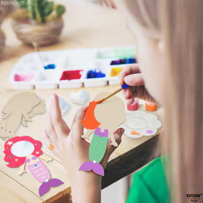 KatchOn, Mermaid Mirror Craft Kit for Kids - 40 Piece Complete Set | Mermaid Party Favors, DIY Paint Wooden Hand Mirror for Girls | Birthday Party Favors, Classroom Prizes | Christmas Gifts for Kids