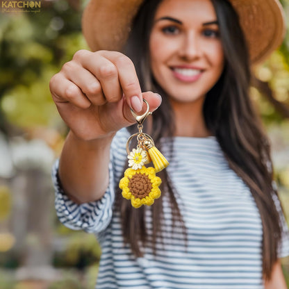 KatchOn, Cute Crochet Sunflower Keychain for Women | Charms for Purses, Handbags | Flower Charms Key Chain for Backpack, Wallet, Key | Pendants Wallet Keychain | Birthday Gift for Her