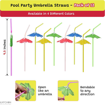 KatchOn Beach Theme Reusable Crazy Silly Straws, Pack of 24 | Summer Straws, Umbrella Straws, Pool Party Favors, Summer Beach Party Supplies, Hawaiian Birthday, Luau Party Decorations