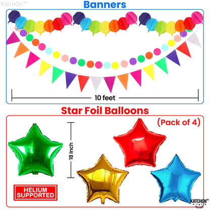 KatchOn, Cinco De Mayo Decorations Set - Pack of 37 | Fiesta Paper Fans, Fiesta Party Decorations | Mexican Banner, Cinco De Mayo Pom Poms | Star Fiesta Balloons and Swirls | Fiesta Decorations