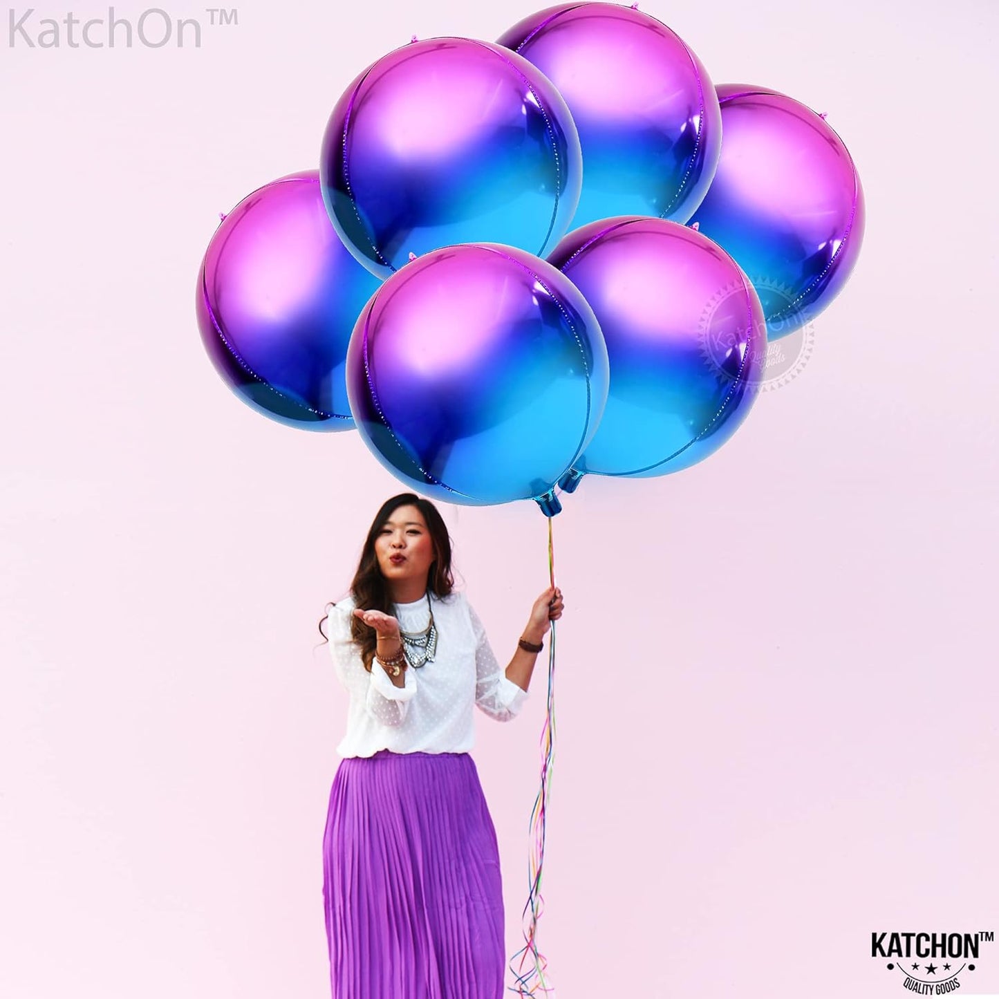 KatchOn, Purple Galaxy Balloons - 22 Inch, Pack of 6 | Iridescent Balloons, Galaxy Party | 4D Metallic Balloons, Galaxy Birthday Party Decorations | Purple and Blue Balloons, Galaxy Party Decorations