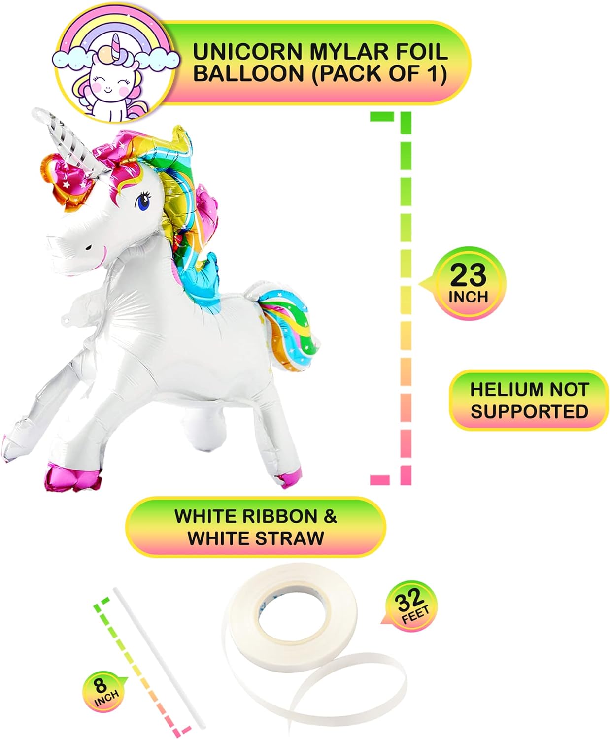 KatchOn, Rainbow Unicorn Balloons Set - 43 Inch, Pack of 3 | Unicorn Balloons For Girls Birthday | Rainbow Balloon, Rainbow Birthday Decorations | Unicorn Birthday Balloons, Unicorn Mylar Balloons