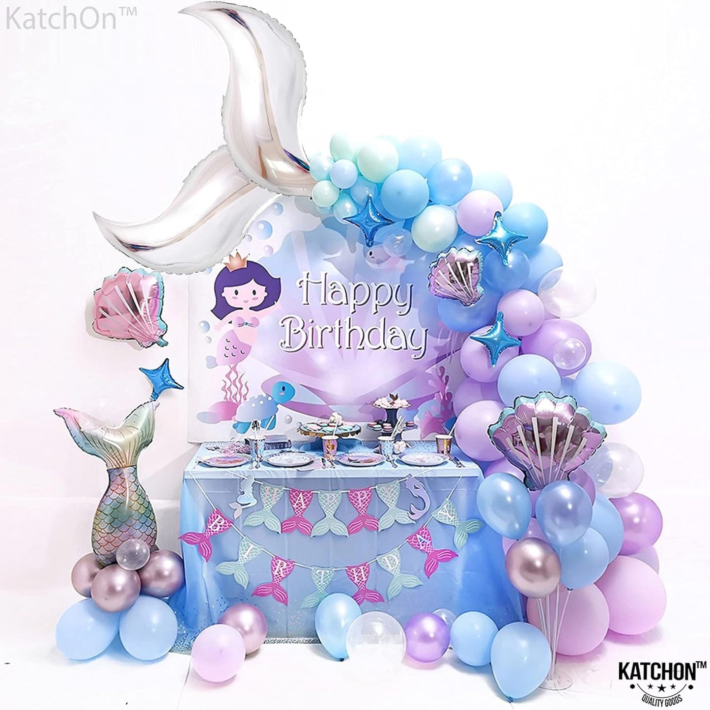 KatchOn, Silver Mermaid Tail Balloon - 25 Inch, Pack of 6 | Silver Mermaid Balloons for Mermaid Balloon Garland | Silver Foil Curve Balloon | Mermaid Tail Foil Balloon for Mermaid Birthday Decorations