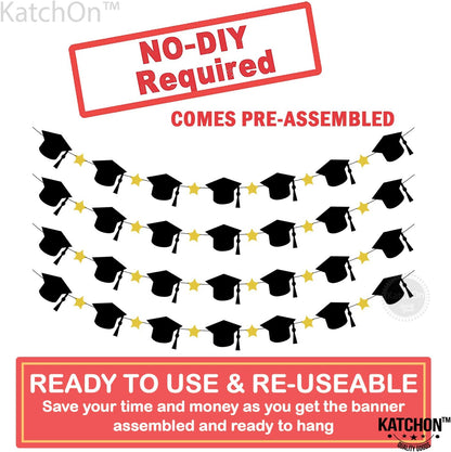 Graduation Decorations 2026, Felt Graduation Cap Garland - 4 String | Graduation Garland, Cap Decorations | Black, Gold class of 2026 Decorations | 2026 Graduation Decorations - KatchOn