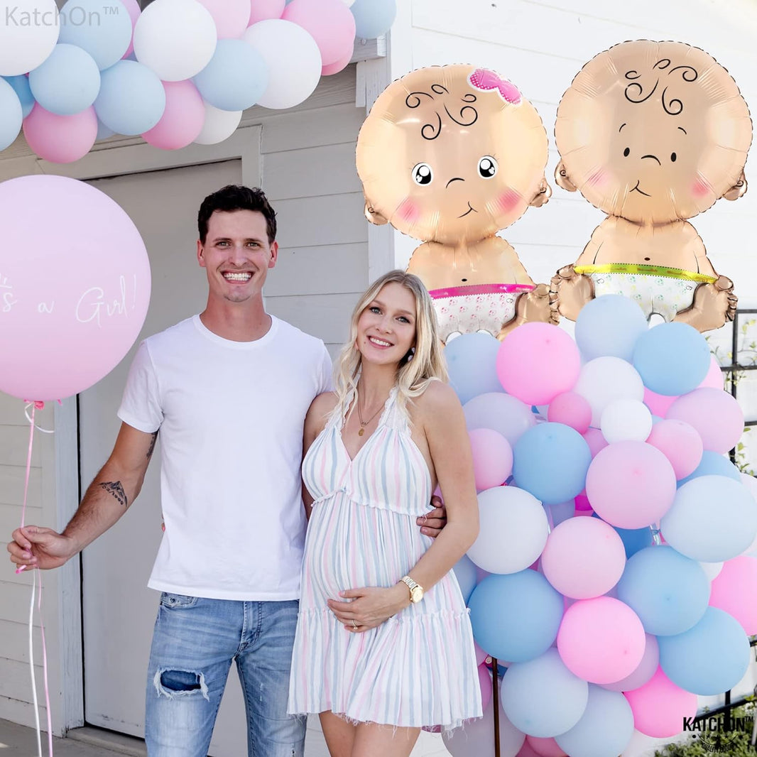 KatchOn, Baby Gender Reveal Balloons Set - 32 Inch, Pack of 2 | Baby Balloons, Gender Reveal Decorations | Baby Boy Balloons and Baby Girl Balloons, Twin Baby Shower Decorations | Boy Or Girl Balloon