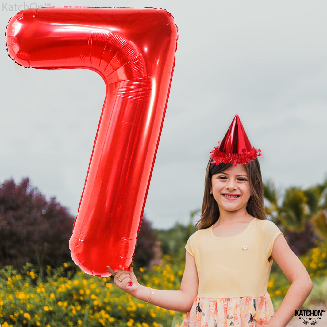 KatchOn, Giant Red Number 7 Balloon - 40 Inch | 7th Birthday Balloon for 7th Birthday Decorations | 7 Balloon number for Birthday | Seven Number | Number Balloons for Anniversary Decorations
