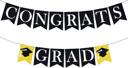 KatchOn, Congrats Grad Banner Black - Felt, No DIY | Congrats Banner for Black Graduation Decorations 2026 | Graduation Banner for 2026 Graduation Party Decorations | Congratulations Banner
