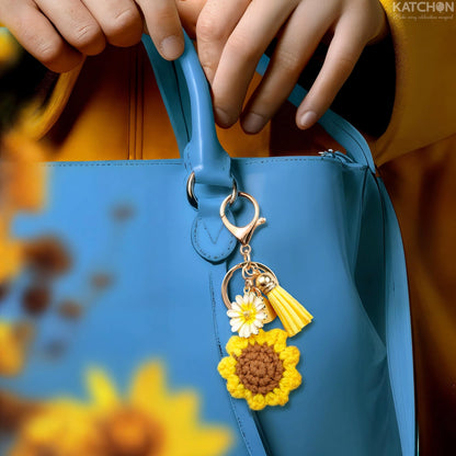 KatchOn, Cute Crochet Sunflower Keychain for Women | Charms for Purses, Handbags | Flower Charms Key Chain for Backpack, Wallet, Key | Pendants Wallet Keychain | Birthday Gift for Her