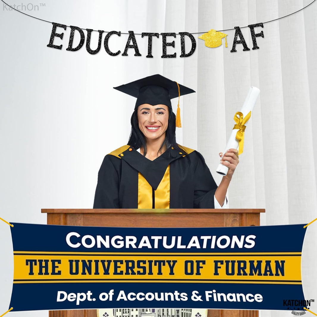 KatchOn, Glitter Black Educated AF Banner - 10 Feet, NO DIY | 2026 Graduations Banner, graduation Party Decorations 2026 | Funny graduation banner Class of 2026, 2026 Graduation Decorations
