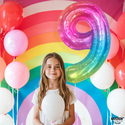 KatchOn, Rainbow Number 9 Balloon - 40 Inch | Foil 9 Birthday Balloon for 9th Birthday Decorations | Number Balloons for Anniversary Decorations | Rainbow Party Decor