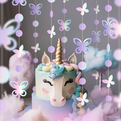 KatchOn Iridescent Butterfly Garland - Pack of 6, 10ft | Preassembled Garland for Birthday Decorations | Butterfly Wall Decor, Butterfly Decorations | Iridescent Backdrop for Bachelorette Party