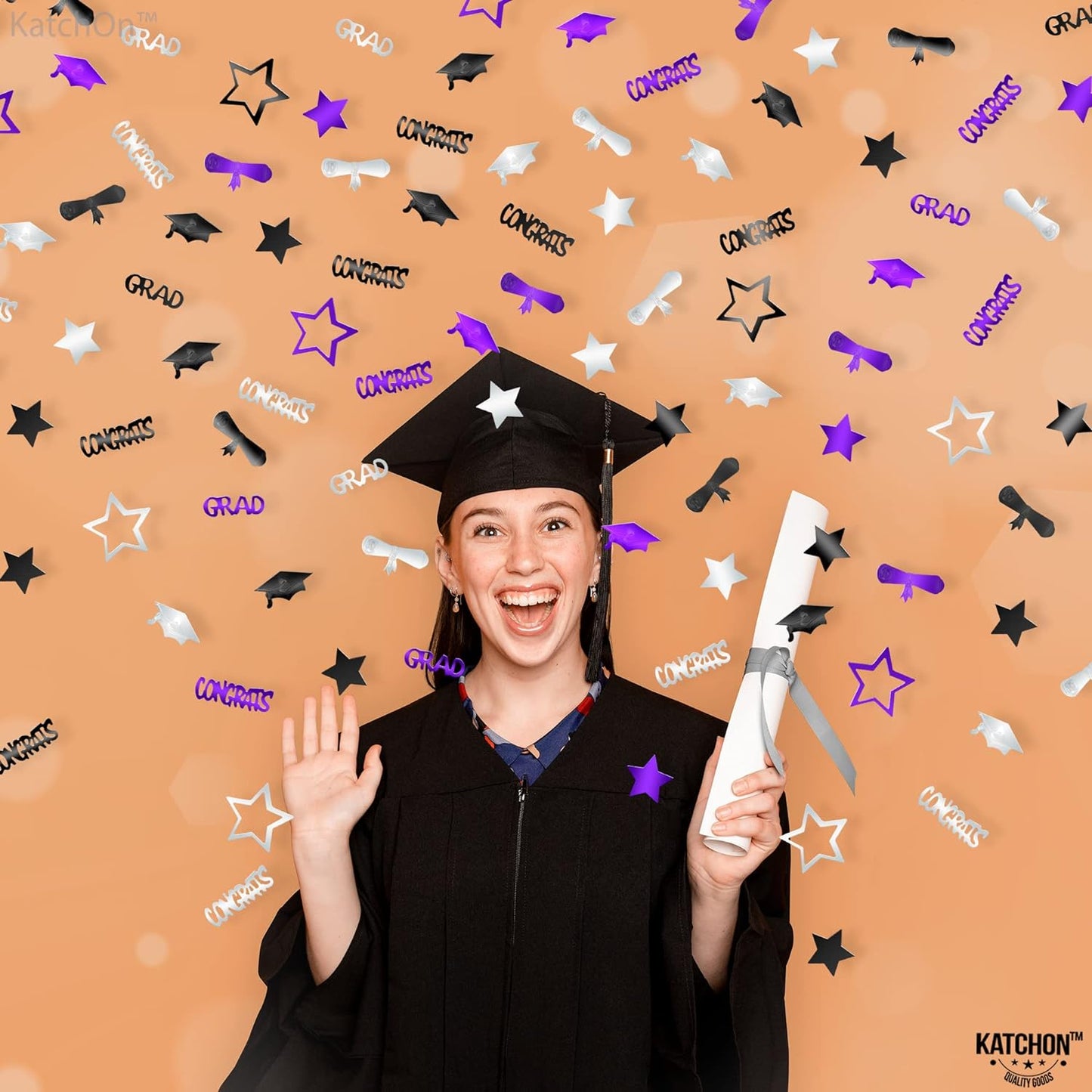 KatchOn, Purple Graduation Confetti 2024 - Pack of 1000 | Purple Silver Graduation Decorations Class Of 2024 Confetti | Graduation Centerpieces for Tables 2024 | Graduation Party Decorations 2024