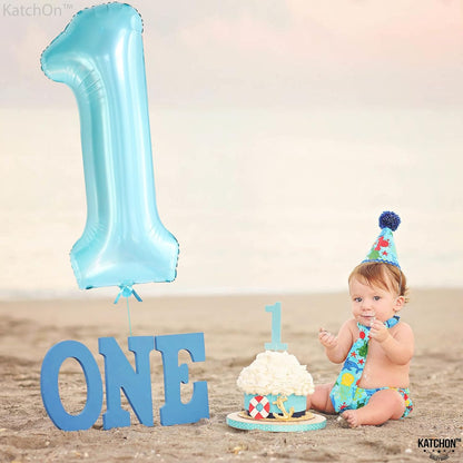 KatchOn, Giant Light Blue 1 Balloon - 40 Inch | 1 Balloon For First Birthday | Light Blue Number 1 Balloon for The Big One Surf Birthday Decorations | One Balloon, Blue 1 Balloon for First Birthday