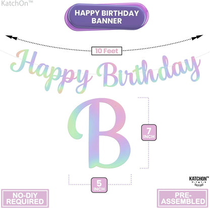 KatchOn, Pre Strung Happy Birthday Banner - 10 Feet | Holographic Birthday Banner | Happy Birthday Sign for Iridescent Party Decorations | Iridescent Happy Birthday Banner | Happy Birthday Decorations