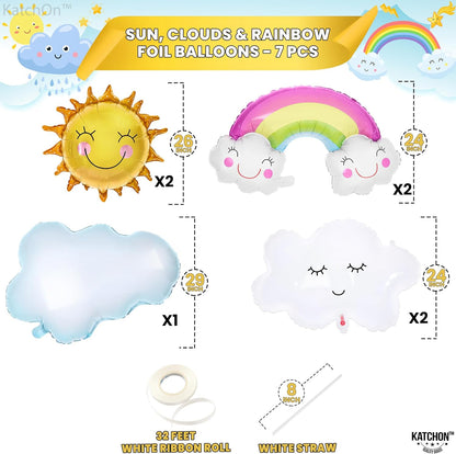 KatchOn, Rainbow, Sun and Clouds Party Balloons Set - 31 Inch, Pack of 7 | Big Rainbow Mylar Balloons, Cloud Balloons for Clouds Decorations | Sun Mylar Balloons for Canticos Birthday Decorations