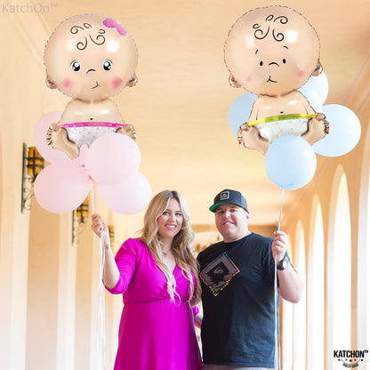 KatchOn, Baby Gender Reveal Balloon Set - 32 Inch, Pack of 2 | Gender Reveal Decorations | Boy and Girl Balloons, Twin Baby Shower Decorations | Boy Or Girl Balloon