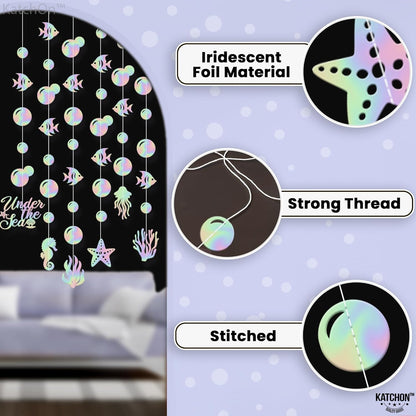 KatchOn, Blue and Purple Seashell Banner Garland - 8 Feet, 9 Strings | Mermaid Decorations | Ocean Themed Party Decorations | Under The Sea Garland | Under The Sea Party Decorations