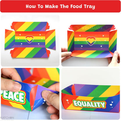KatchOn, Pride Food Tray Disposable - Pack of 50 | Paper Boats for Rainbow Party Decorations, Pride Decorations | Nacho Serving Container for Rainbow Decoration, Gay Decor, LGBT Pary Supplies