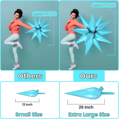 KatchOn, Light Blue Star Cones, 26 Inch - Pack of 50, Turquoise Starburst Balloon for Winter Decorations, Baby Shower, Christmas, Unisex, Number of Pieces 62