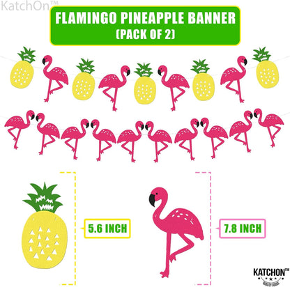 KatchOn Felt Pineapple Flamingo Garland 10 Feet, Pre-Strung | Banner for Flamingo Party Decorations, Pineapple Decor for Luau Party Decorations, Summer Decorations