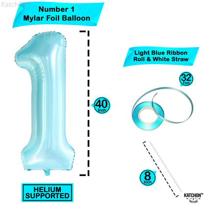 KatchOn, Light Blue 1 Balloon Number - 40 Inch | Blue One Balloon for First Birthday | Number 1 Balloons for 1st Birthday Decorations Boy | 1st Number Balloons For Baby Shower, Anniversary Decorations