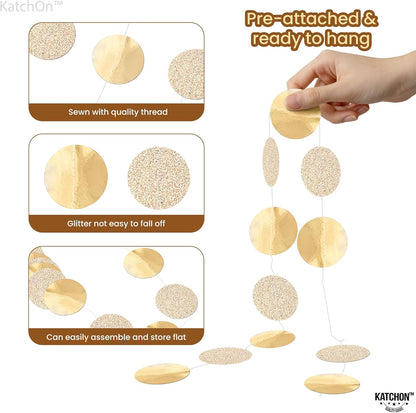 KatchOn, Glitter Champagne Circle Garland Banner - Large, 13 Feet, Pack of 4 | Dot Hanging Streamer, Gold Party Decorations, Champagne Party Decoration | Circle Garland for Happy New Year Decorations