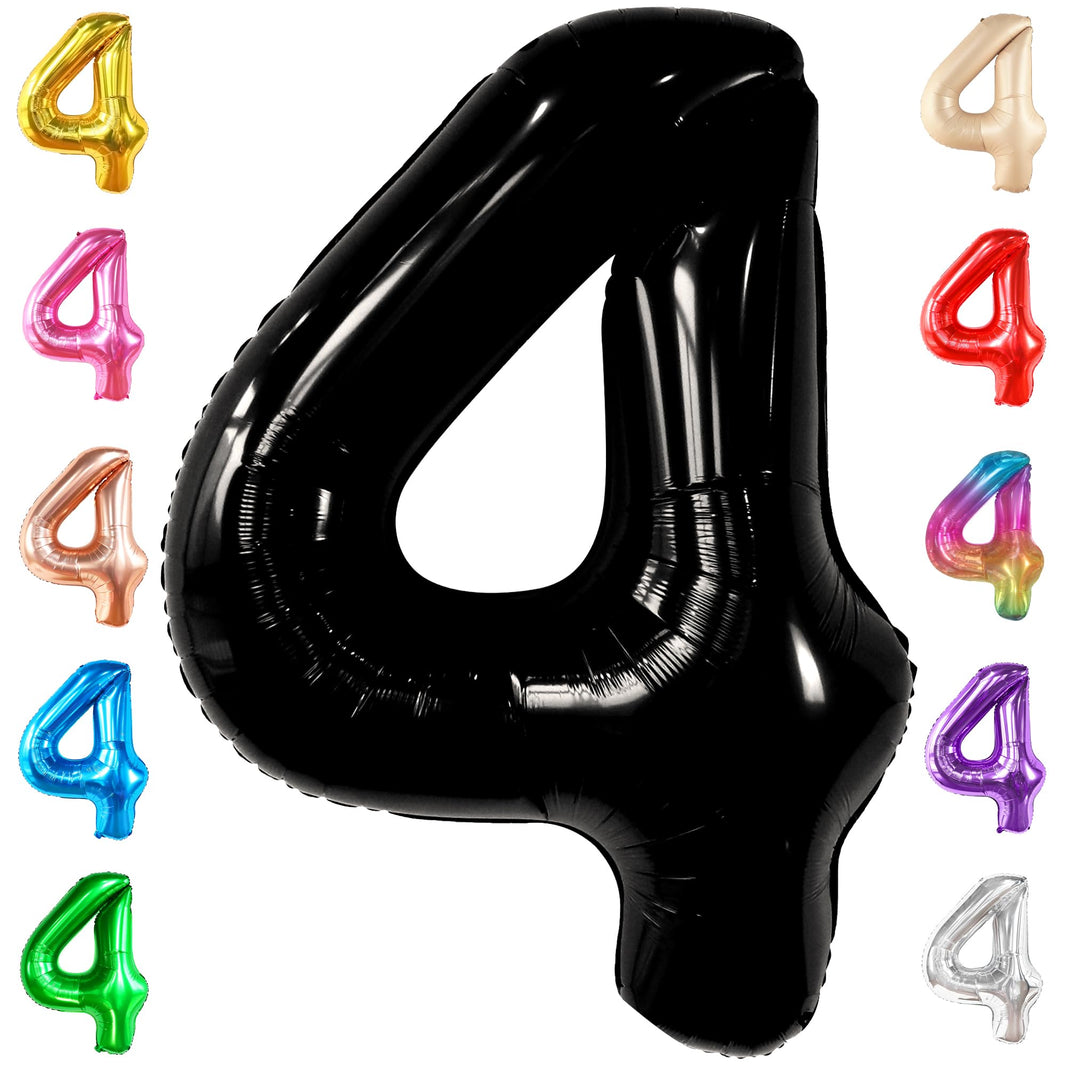 KatchOn, Black Number 4 Balloons - Giant, 40 Inch | Black 4 Balloon Number, 4th Birthday Decorations Boy | 4 Year Old Balloon, 4th Birthday Decorations for Boys | Halloween Birthday Party decorations