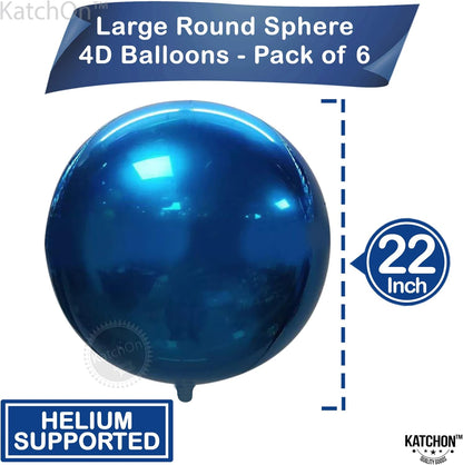 KatchOn, Mylar Metallic Blue Balloons - Big 22 Inch, Pack of 6 | Round Blueberry Balloons for Blue Party Decorations | Birthday, Gender Reveal, Baby Shower, Under the Sea, Veterans Day Decorations