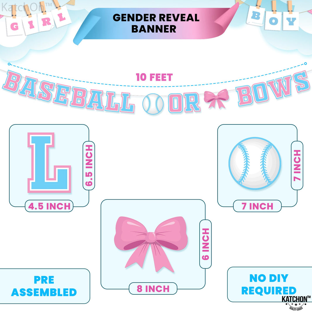 KatchOn, XtraLarge Baseball or Bows Gender Reveal Banner - 10 Feet | Blue Pink Baseball or Bows Banner, Baseball or Bows Gender Reveal Decorations | Baseball or Bows Backdrop, Baby Shower Decorations