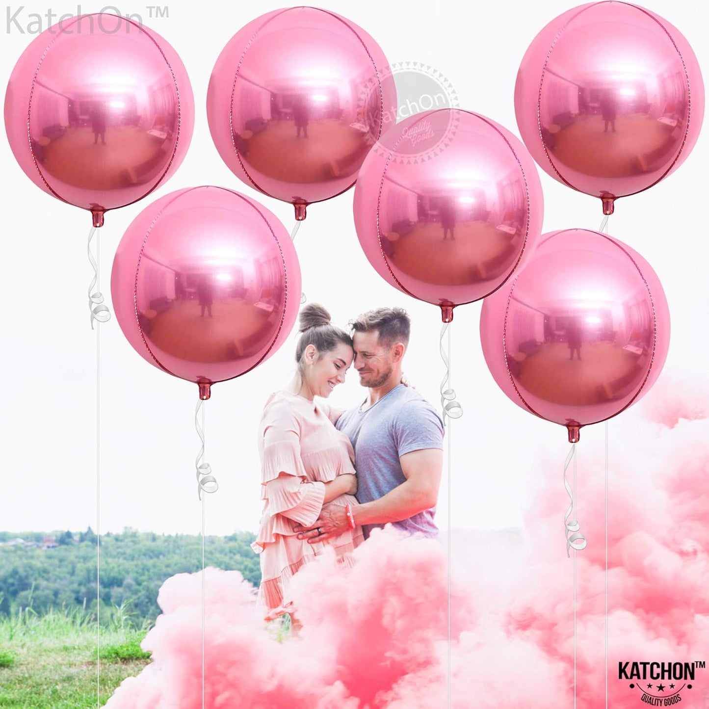 KatchOn, Light Pink Foil Balloons - 22 Inch, Pack 6 | Big Pink Balloons, Pink Mylar Balloons | Pink Chrome Balloons for Pink Birthday Decorations | Pink Metallic Balloons, Light Pink Party Decorations